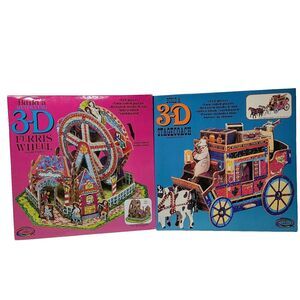 2 Ceaco 3-D Puzzles Stagecoach and Ferris Wheel Jigsaw Puzzles Vintage 1994 95
